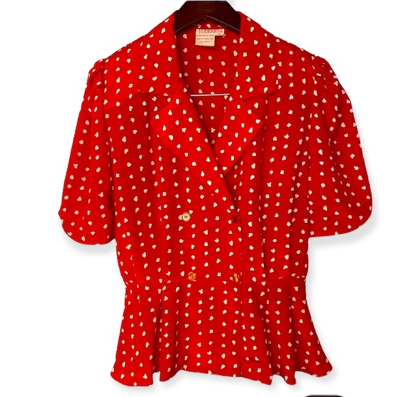 Vintage Tess Paris-Milano Red Polkadot Peplum Blouse - Picture 12 of 12